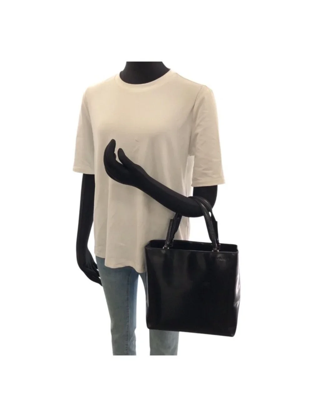 Prada Black Silver Patent Leather Tote Bag